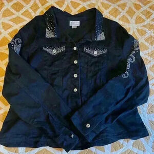 ISAACS DESIGNS  RHINESTONED BLACK DENIM JACKET